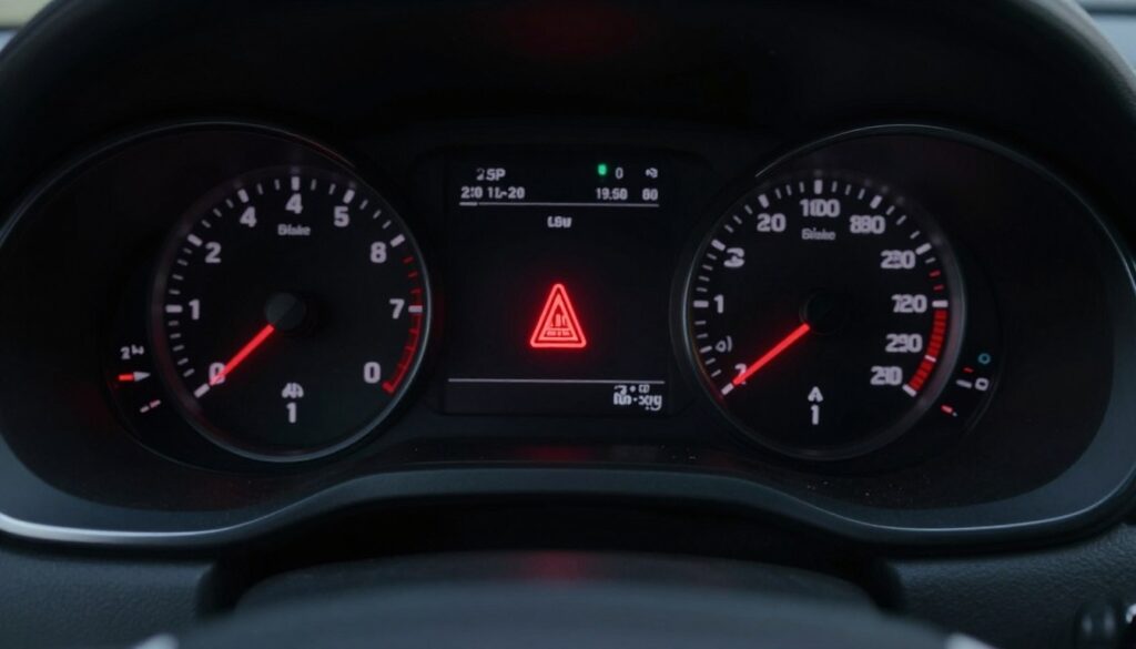 Brake system warning light on a car dashboard Brake system warning light on a car dashboard